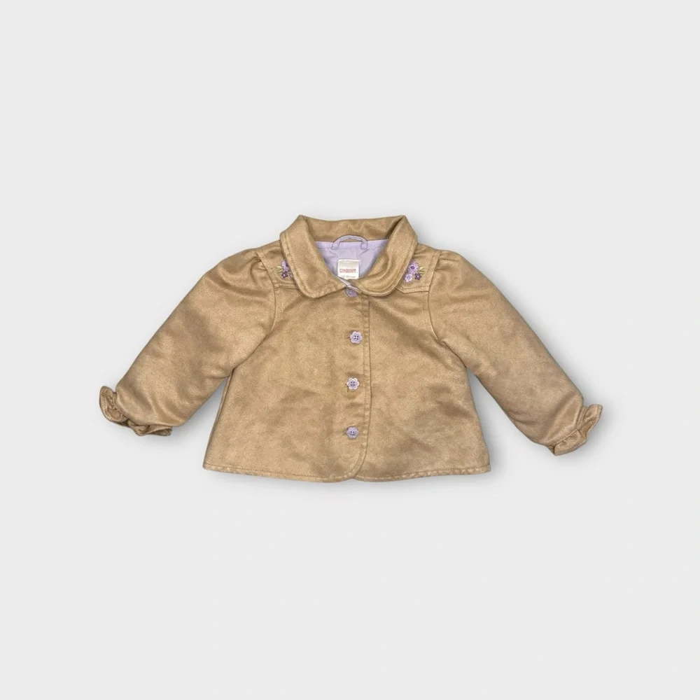 Gymboree 2009 Y2K Purple Floral Embroidered Suede Brown Jacket